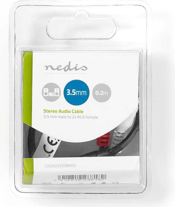 Image du produit Nedis Câble audio stéréo, 3,5 mm, 2X RCA femelles (0.20 m, RCA)