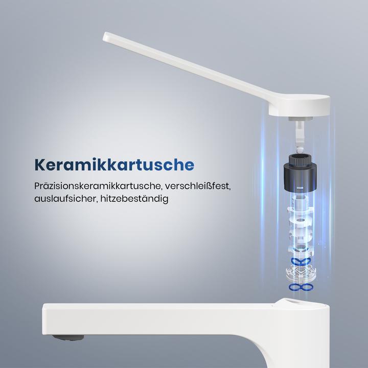 Actual product image Emke Bathroom tap, white, mixer tap washbasin, brass, with aerator, ceramic cartridge, simple to use