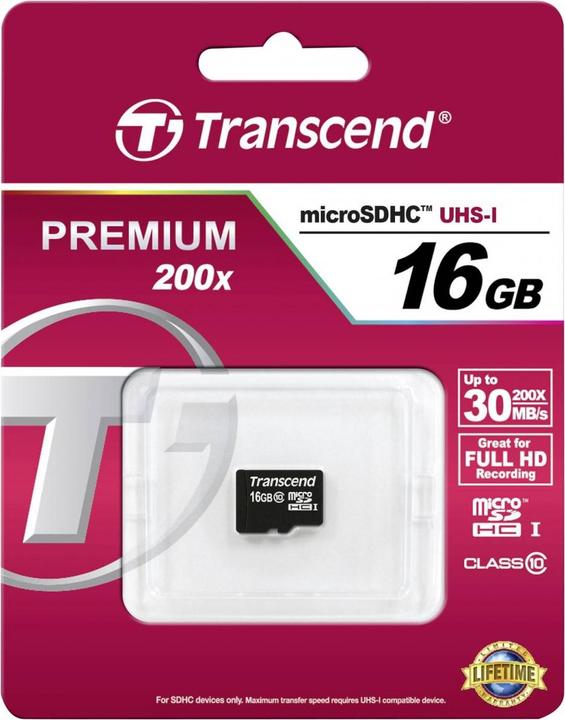 Produktbild Transcend SDHC CARD MICRO 16GB CLASS 10 (16 GB, microSDHC, U1)