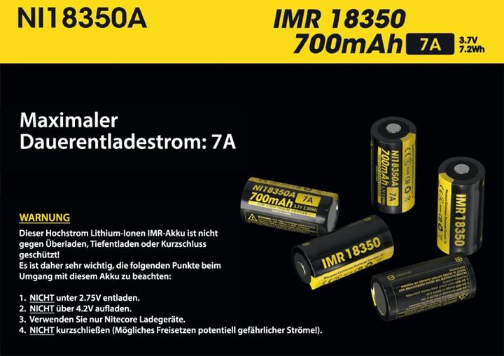 Actual product image Nitecore 18350 Li-Ion IMR Akku