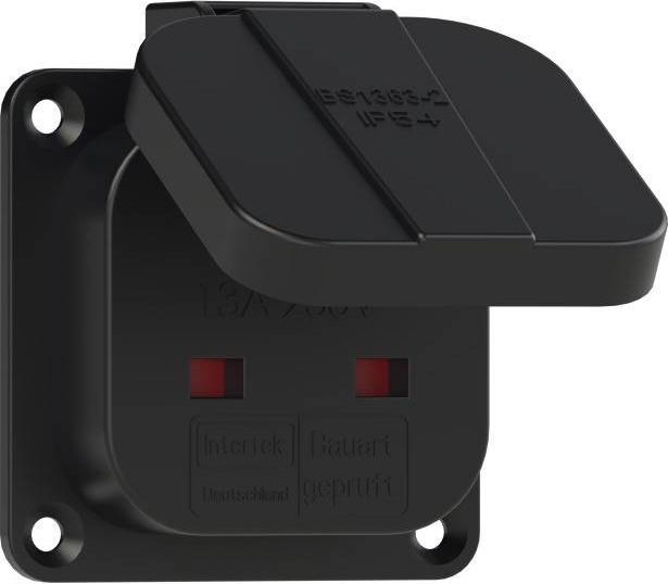 Actual product image PCE Socket outlet with earthing contact, British system 13A 3p 250V IP54 (black, side connection