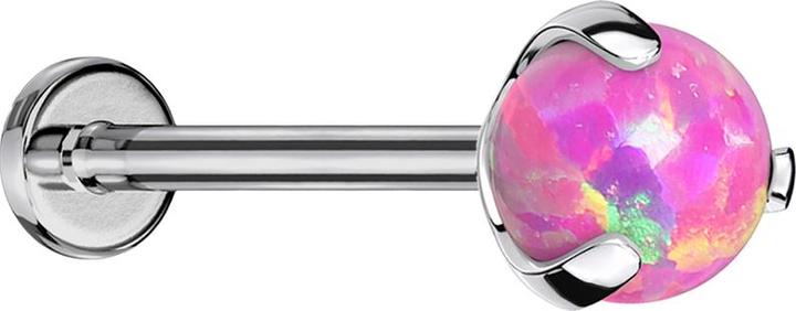 Star Piercing Micro Threadless Labret silber mit Kugel Opal pink gefasst (ohne Messing, Titan G23)