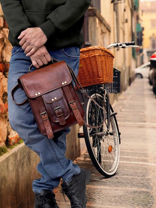 Only-Bags.Store Leder Schulranzen Crossbody Bag, Männer Frauen Echtleder Messenger, Umhängetasche, Cross Body Bag
