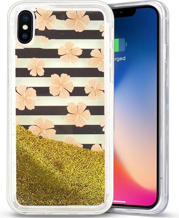 Actual product image Zizo Liquid Glitter Star Case - iPhone X Case (Pink Flowers) (Apple iPhone X)