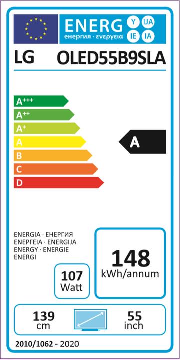 Energy Label LG OLED55B9S (55", OLED, 4K, 2020)