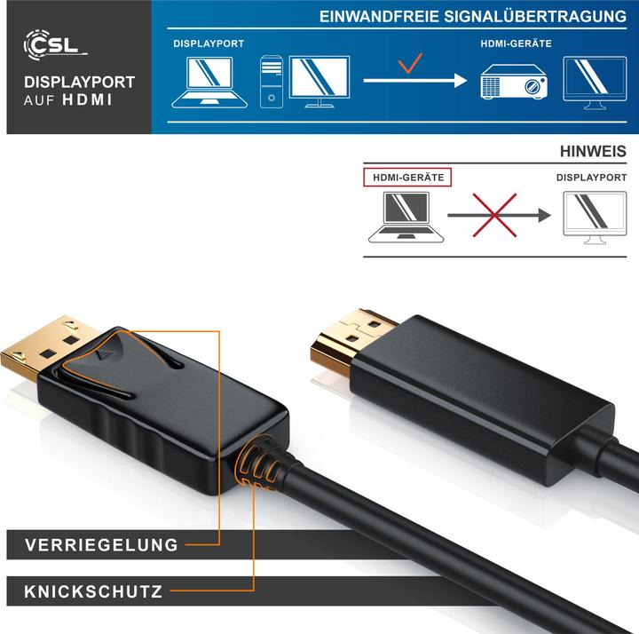 Image du produit CSL DisplayPort - HDMI (type A) (2 m, DisplayPort, HDMI)