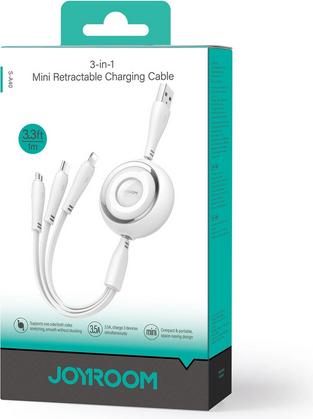Image du produit Joyroom S-A40 Colorful Series Câble rétractable 3en1 USB-A vers USB-C / Lightning / microUSB 1m - bl (1 m)