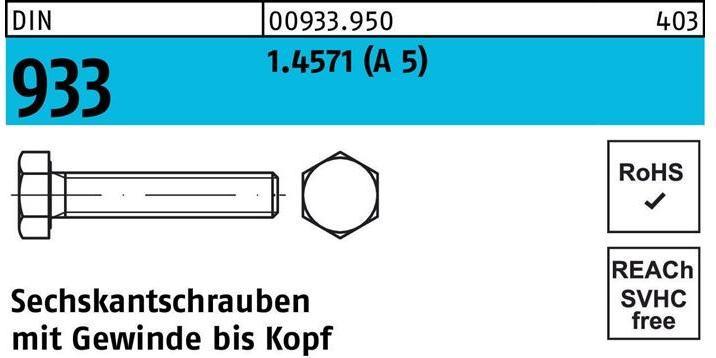 Produktbild Sechskantschraube DIN 933 VG M 16 x 35 A 5 (1 Schrauben pro Stück)
