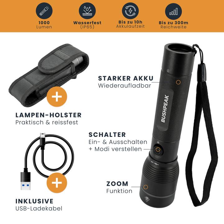 Immagine prodotto Bushpeak Torcia Scout 1000 - USB (15.50 cm)