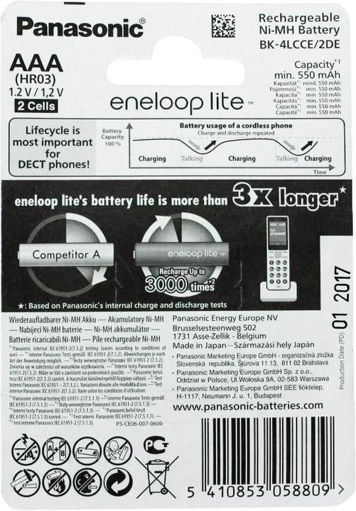 Produktbild Panasonic Akku Eneloop lite Micro Akku BK-4LCCE/2DE, für DECT Telefon inkl. AccuSafe