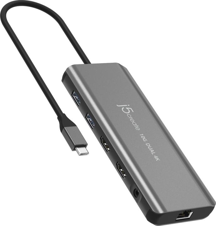 Actual product image j5Create JCD398 USB-C® Dual 4K HDMI™ 10Gbps Mini Dock, Black, Wired, USB 3.2 Gen 2 (3.1 Gen 2) Type- (USB-C, 3 Ports)