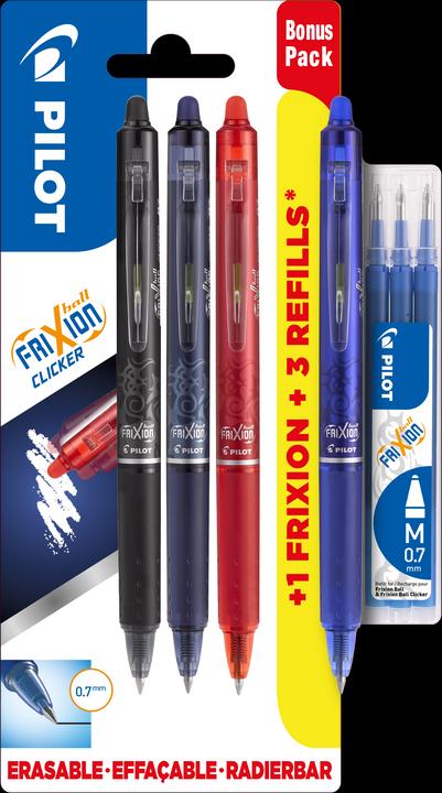 Pilot FriXion Clicker (Schwarz, Blau, Rot)