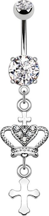 Star Piercing Banane silber Krone mit Herz und Kreuz (Chirurgenstahl 316L, Messing)