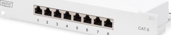 Immagine prodotto Digitus CAT 6 Patch Panel schermato a 8 porte RJ45 8P8C LSA 1U 25,4cm 10inch Rack Mount Colore Grigio RAL