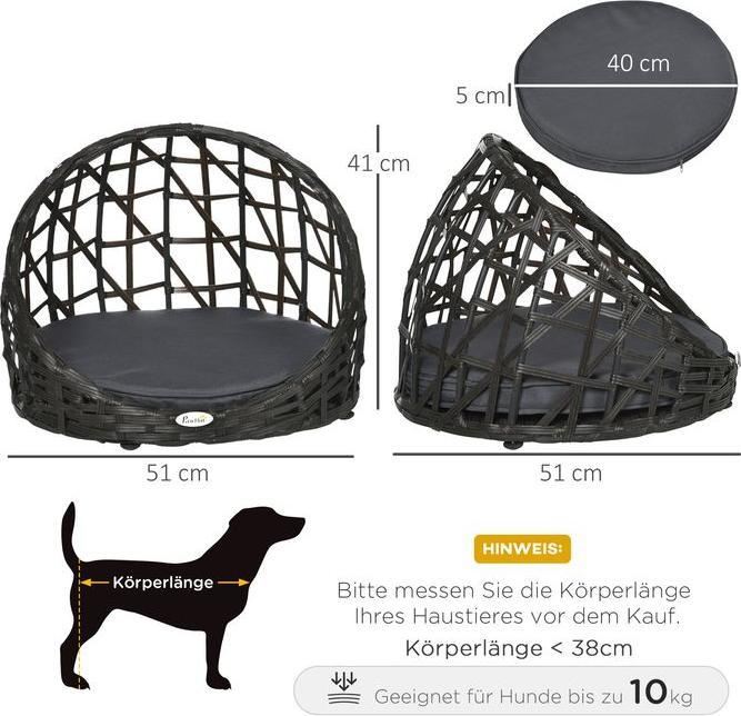 Produktbild PawHut Hundekorb mit Kissen (Katze, Hund)