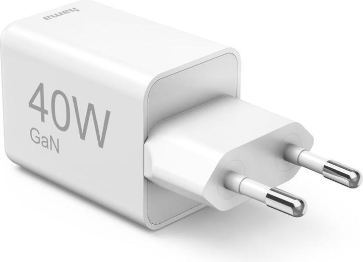 Produktbild Hama Schnellladegerät, GaN, 2x USB-C, Super-Mini-Ladegerät, PD, 40 W, Weiss (40 W)