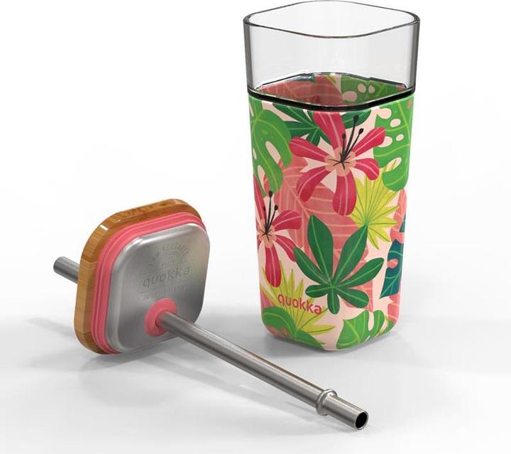 Actual product image Quokka Cube glass 540 ml - drinking container with straw (0.54 l)