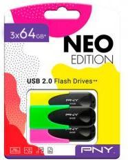 Image du produit PNY 3 clés USB NEO Edition jaune, vert, rose 64 GB (64 Go)