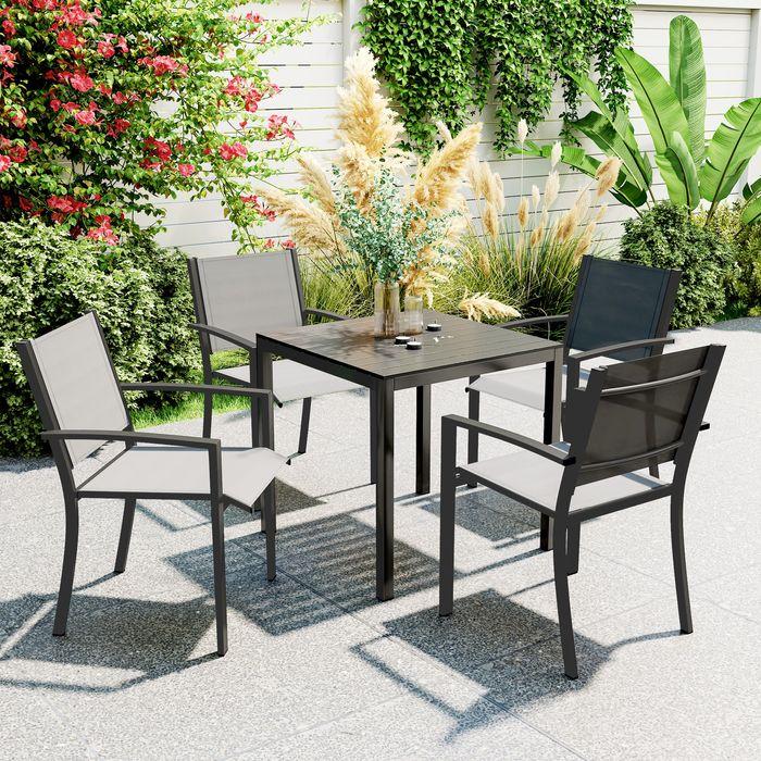 Produktbild Swisshandel24 Gartentisch Aluminium 73x73 cm Holzoptik, Schwarz (73 cm)