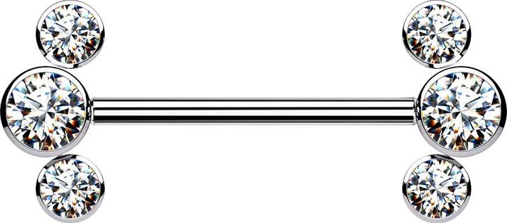 Actual product image Star Piercing Threadless Barbell silber front drei Kristalle silber (without brass, Titanium G23)