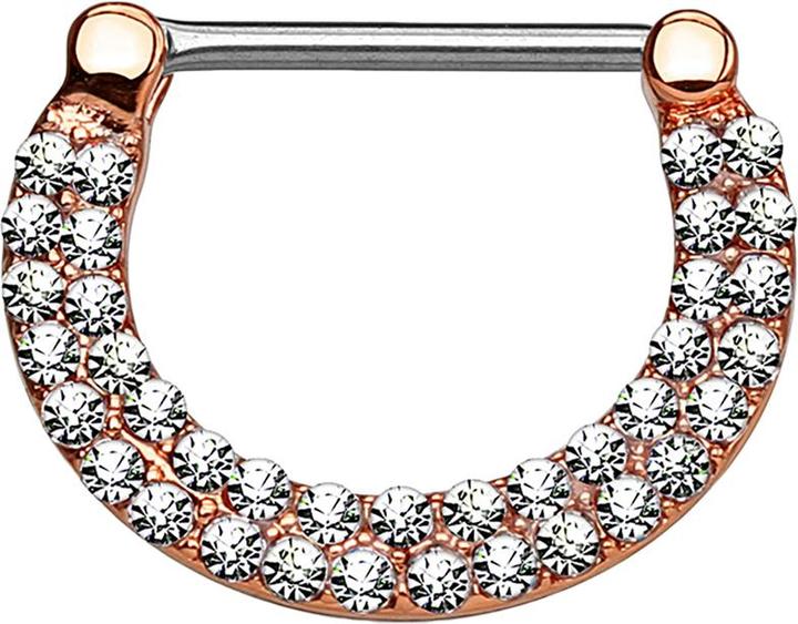 Star Piercing Barbell Clicker rosegold doppellinig mit Kristallen silber (Messing, Chirurgenstahl 316L)