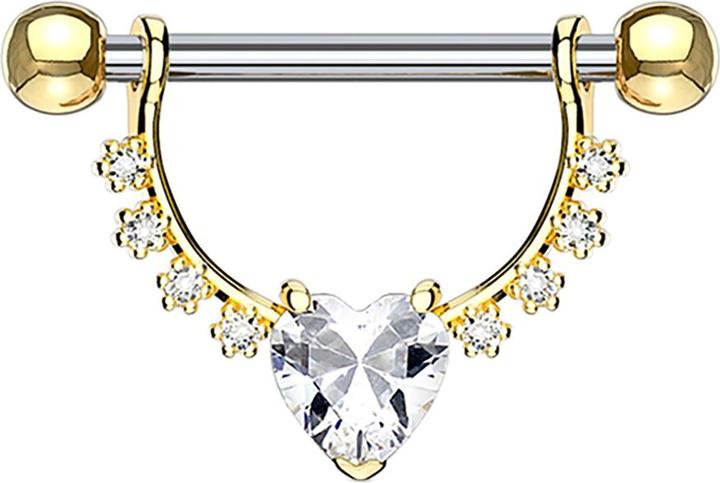 Star Piercing Barbell 14k vergoldet Kristall halbbogen mit Herzkristall (ohne Messing, Chirurgenstahl 316L)