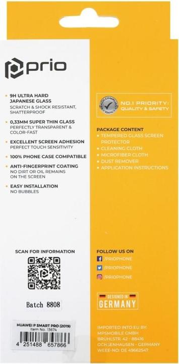 Produktbild prio Displayschutzglas für Huawei P Smart Pro (2019) transparent (1 Stück, Huawei P Smart Pro (2019))