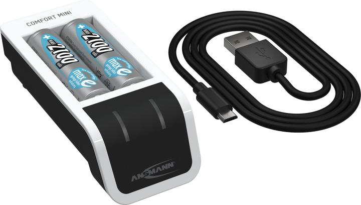 Produktbild Ansmann Comfort Mini Ladegerät inkl. 2 AA Mignon Akkus 2100 mAh (1 Stk., AA, AAA, 2100 mAh, Ladegerät inkl. Akku)