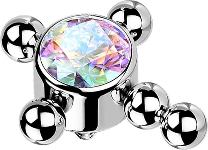Star Piercing Dermal Anchor silber Kreuz Kugeln Kristall multicolor (ohne Messing, Titan G23)