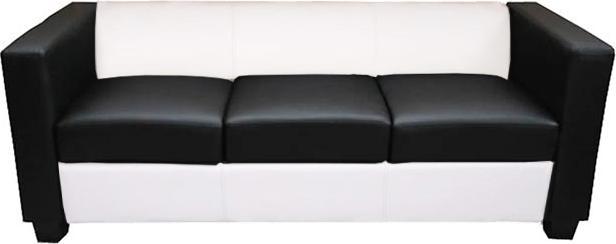 Produktbild Mendler 3er Sofa Couch Loungesofa Lille, Leder/Kunstleder schwarz/weiss (3-Sitzer)