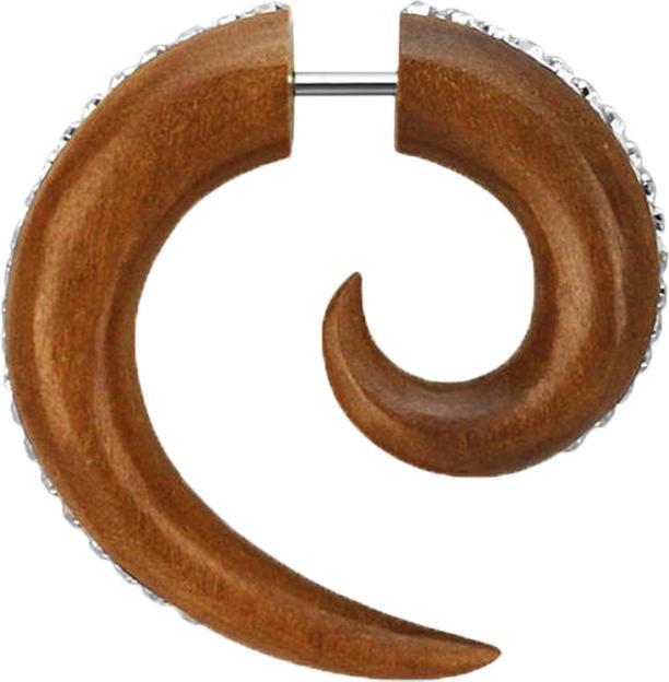 Star Piercing Fake Spirale aus Sawo Holz mit Kristallstreifen (ohne Messing, Organisch)