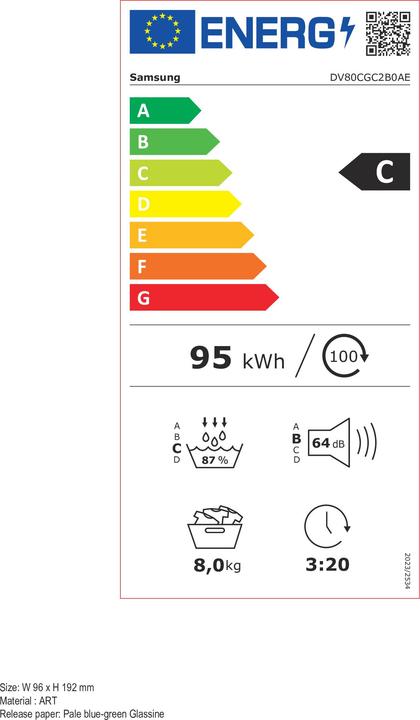 Energie-Label Samsung DV80CGC2B0TEWS (8 kg, Wechselbar)