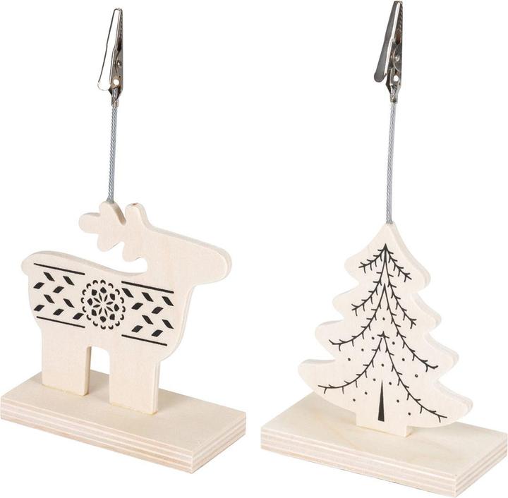 Produktbild Natura Punto 2er-Set Rentier- und Weihnachtsbaum-Clip aus Holz, mit praktischer Klammer zum Befestigen (2 -teilig)