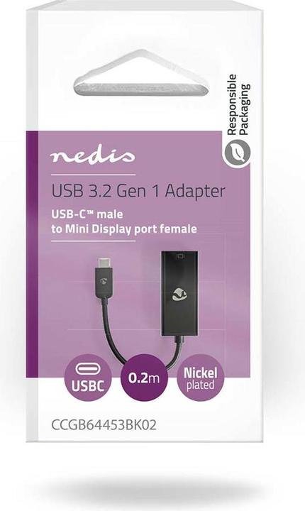 Image du produit Nedis CCGB64453BK02 Adaptateur USB 3.2 Gen 1 USB-C™ mâle Mini DisplayPort femelle 0.2 m Rond Vern (USB, 20 cm)