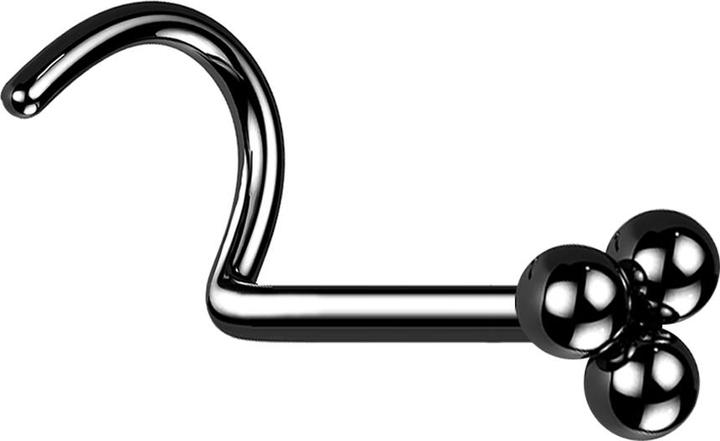 Star Piercing Nasenstecker gebogen schwarz drei Kugeln (ohne Messing, Chirurgenstahl 316L)