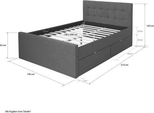 Produktbild Homestyle4u Polsterbett mit Bettkasten und Schubladen (140 x 200 cm)