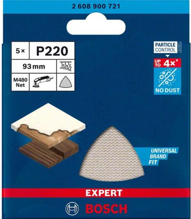 Immagine prodotto Bosch Professional Zubehör EXPERT M480 Rete di levigatura per levigatrice a delta, 93 mm, G 220, 5 pezzi. (220)