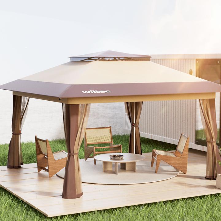 Actual product image Wiltec Folding gazebo mosquito net 4x4m beige garden gazebo party tent pavilion (400 cm, 400 cm)