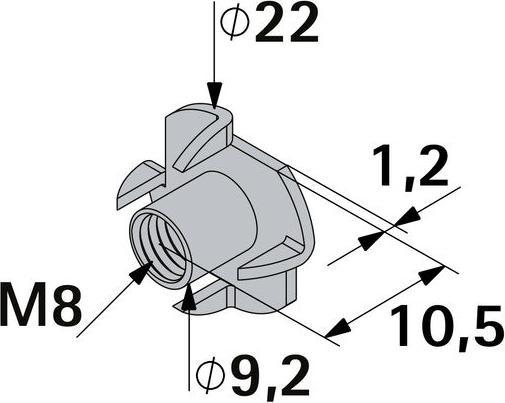 Actual product image Hettich Einschlag-Mutter M8 (M8)
