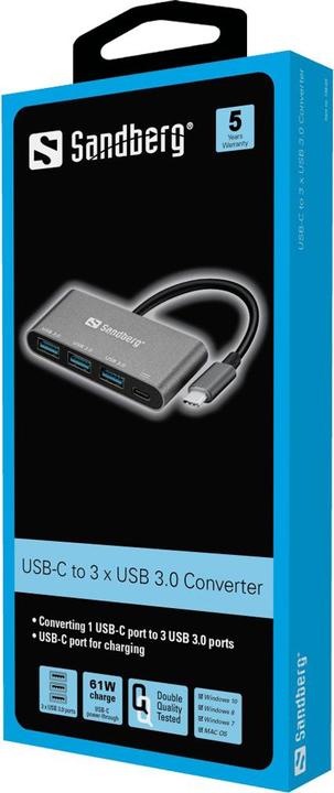 Actual product image Sandberg USB-C -> 3 x USB 3.0 Converter (USB-C, 3 Ports)