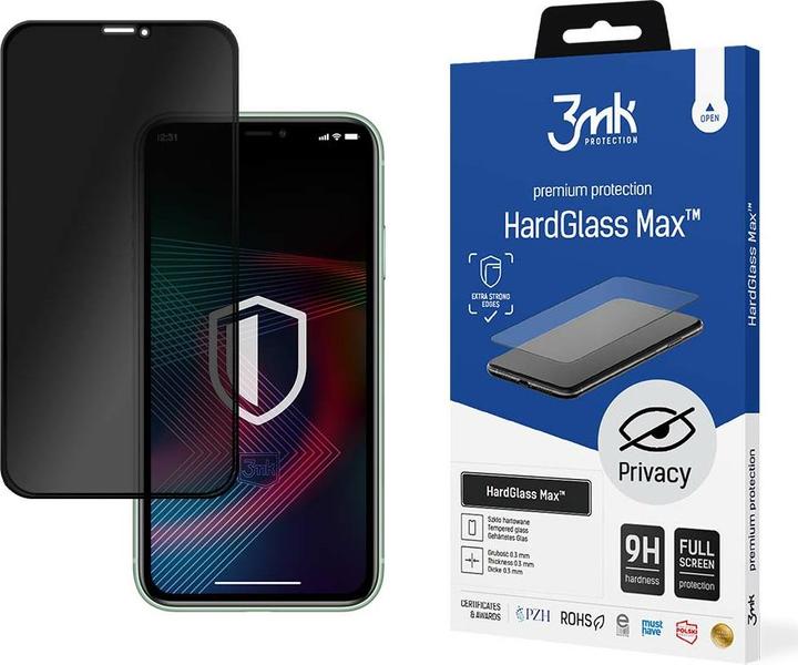 Immagine prodotto 3MK HardGlass Max Privacy ekrano apsauga, Apple, iPhone XS, grūdintas stiklas, skaidrus/Juodas (1 Pezzo/i, Apple iPhone XS)