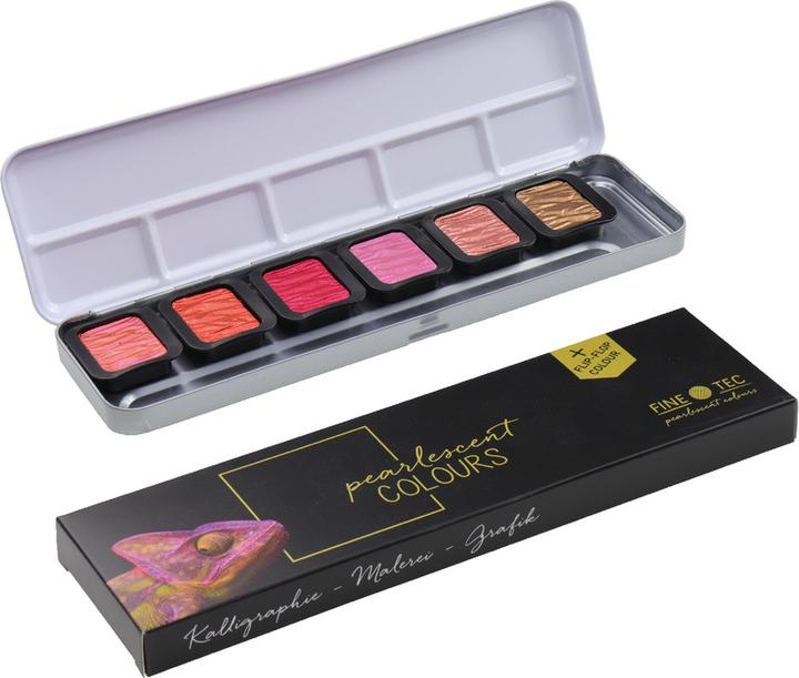 Actual product image Finetec 6 pearlescent colors - F0603S - WARM (incl. 1 flip-flop color) (Fuchsia, Autumn gold, Pink gold, Hazelnut, Ruby, Tangelo)