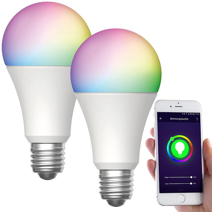 Immagine prodotto Luminea Set di 2 lampade WLAN LED, per Amazon Alexa/Google Assitant (E27, 12 W, C)