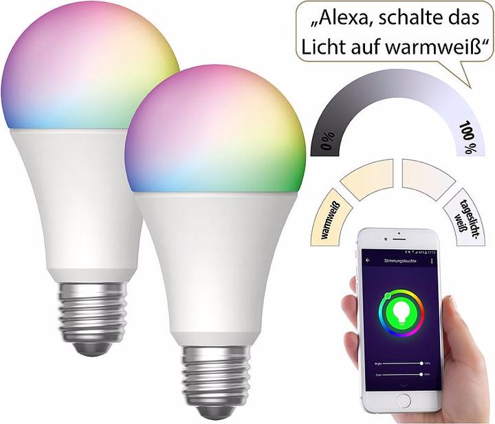 Immagine prodotto Luminea Set di 2 lampade WLAN LED, per Amazon Alexa/Google Assitant (E27, 12 W, C)