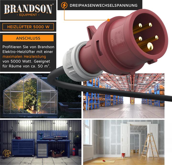 Produktbild Brandson Baustellen Heizlüfter 5000 W, 2 Heizstufen, 5KW Elektroheizgebläse für Baustelle, Überhitzungsschutz (5000 W)