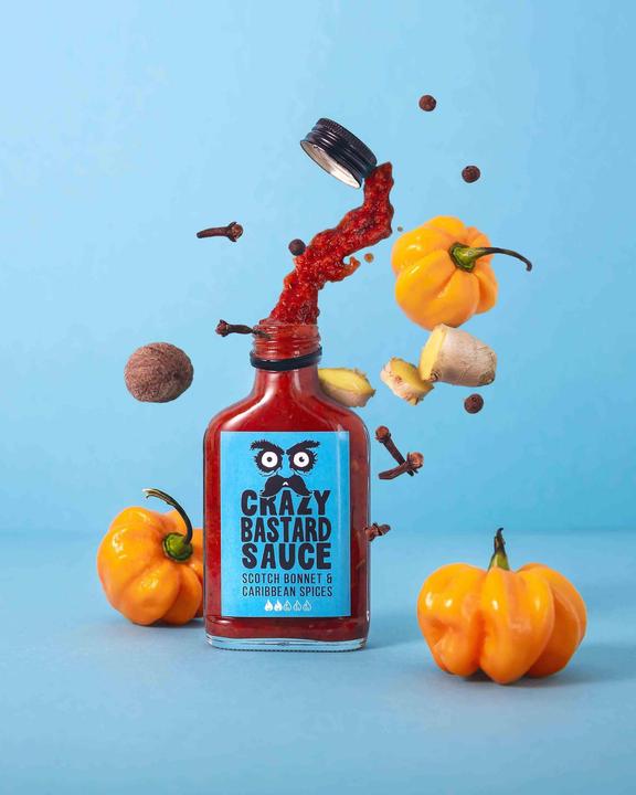 Produktbild Crazy Bastard Sauce Scotch Bonnet & Caribbean Spices (100 ml) - Scharfe Sauce (250 g)