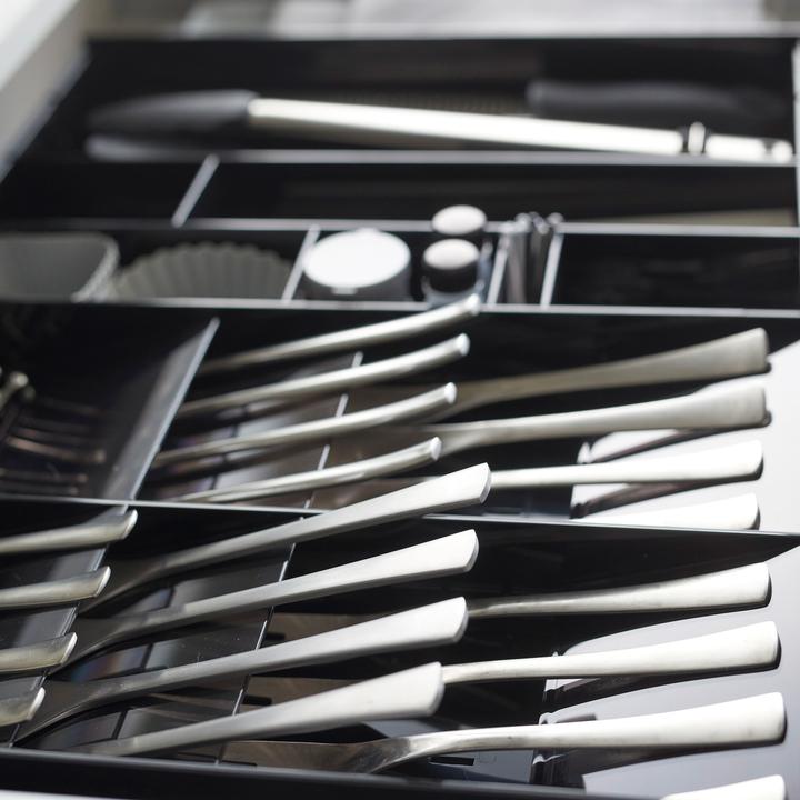 Actual product image Yamazaki Pull-out cutlery tray with angled compartments TOWER