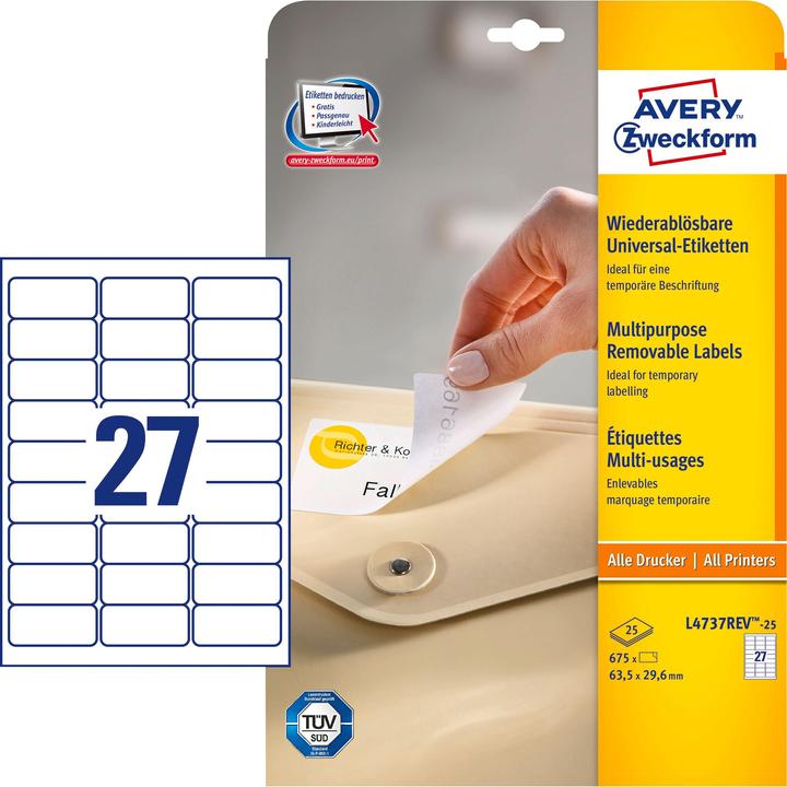 Produktbild Avery Universal-Etiketten, ablösbar