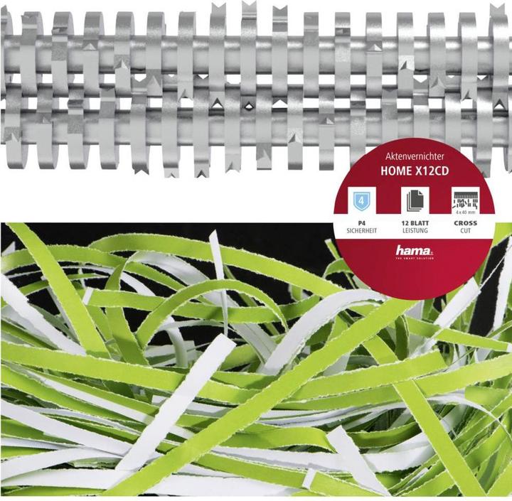 Produktbild Hama Aktenvernichter Home X12CD Streifenschnitt 4 x 40 mm 21 l Blattanzahl (max.): 13 Sicherheitsstufe (Streifenschnitt)
