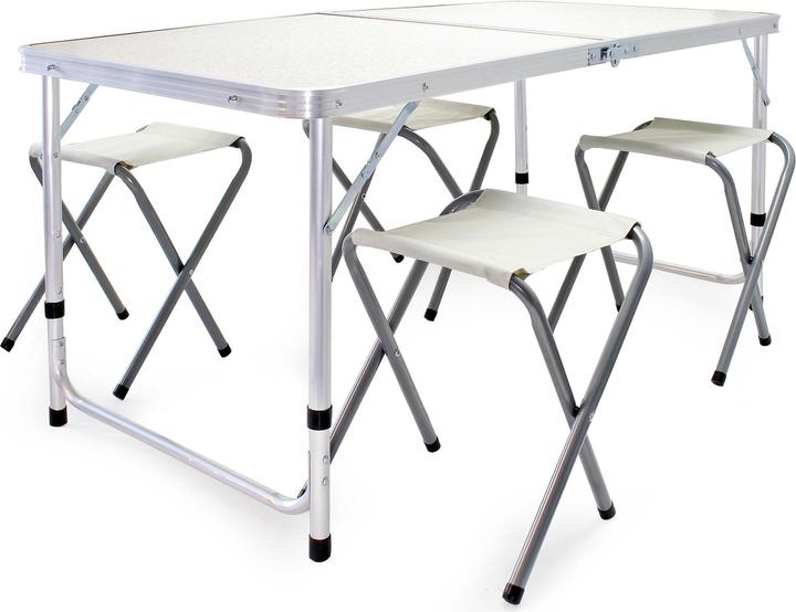 Wiltec Table de camping avec 4 chaises 5pcs. Set de meubles de camping aluminium pliable